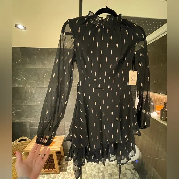 princess polly baby blue dress Sincerly Jules | Dresses | Sincerely Jules Xs Black Long Steve Mini Dress  Black And Gold